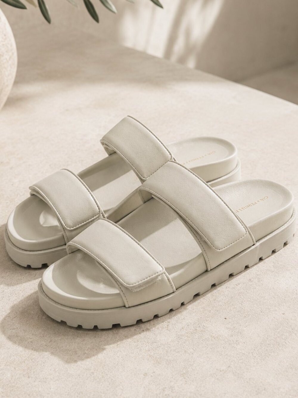 GIA x Pernille Teisbaek Leather Double Strap Slide Sandals EU 37 US 7 Stone Gray